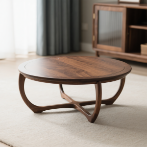 Modern Minimalist Chinese Style round Sofa Table Walnut Wood Living Room Coffee Table Solid Wood Low Table for Villa Living Room