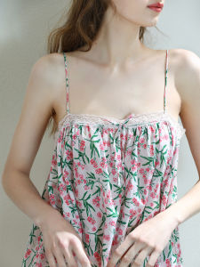 XEXZ | Romantic Print Pure Cotton French Lace Sleep Dress Loose Fresh Beautiful Girl Balian Silk Home Comfortable Spring Summer Nightgown