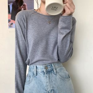 Áo Len Dệt Kim Cổ Tròn Dài Tay Nữ Dáng Rộng Thoải Mái Thường Ngày Mùa Thu Màu Trơn Chất Liệu Khác Áo Chui Đầu