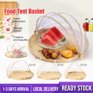 Bamboo Food Tent Handmade Flyproof Food Cover Picnic Basket Vegetable Fruit Bread Snack Display Food Kitchen Storage Tray Hand-Woven Basket竹制餐罩