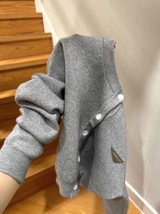 Niche Style Gray Liner Knitwear Sweater Womens Autumn Stylish Lazy Style Long Sleeve Tops Short Cardigan Coat
