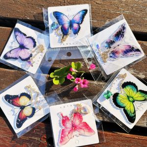 6 acrylic butterfly bookmarks with metal chain and glass crystal pendant {pendant shape random} page markers suitable