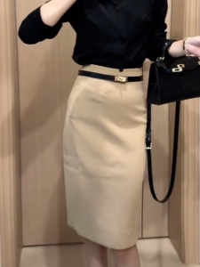 MANMI | Elegant Khaki Fitted Skirt Slimming New Style