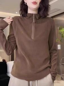 เสื้อสเวตเตอร์คอตั้งอุ่นด้วยตัวเองสำหรับผู้หญิงในฤดูใบไม้ร่วงและฤดูหนาว เสื้อชั้นในยืดหยุ่นสูง เสื้อชั้นในแบบสวมหัว ทรงหลวม ปกติ