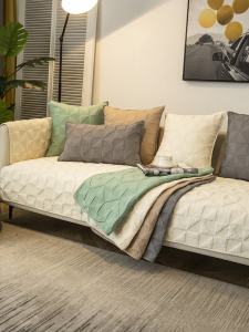 Japan Import Mujie Minimalist Pure Color Sofa Cushion All Year Round Pure Cotton Fabric Non-Slip Cushion Winter General Modern