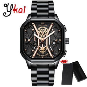 YKAI นาฬิกาข้อมือสำหรับผู้ชายนาฬิกาผู้ชายแฟชั่นสไตล์ลำลองดูหรูหรามีปฏิทินสแตนเลสสายเหล็กกันน้ำวันที่ส่องสว่างลายทหาร922