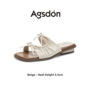 Agsdon | French Low Heel Bow Detail Slip On Sandals Soft Bottom