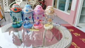 550ML Children Water Bottle Cartoon Plastic Straw Cup With Strap School Drinking Bottle