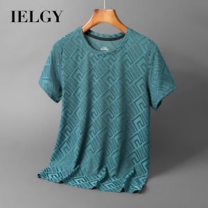 IELGY เสื้อยืดผ้าไหมแขนสั้นผู้ชายเสื้อแจคคาดฤดูร้อน