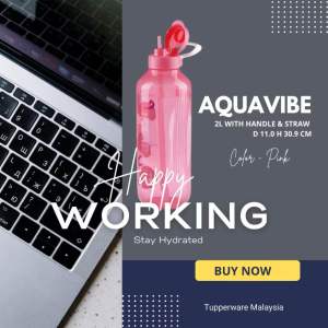 Tupperware AquaVibe 2L Drinking bottle with Handle (got straw) Eco Bottle Large Capacity botol air