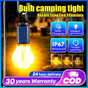 Solar Outdoor Camping light led Retro Lighting Bulb Waterproof led Retro Lighting Bulb Waterproof Type-C rechargeble 2 charging modes 3 Lighting modes Tungsten Light Tent Camp USB Rechargeable Emergency Work Light