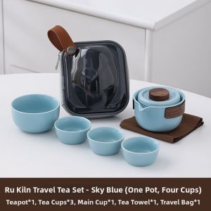 Portable Travel Tea Set Ceramic Kettle and 4 Cups
