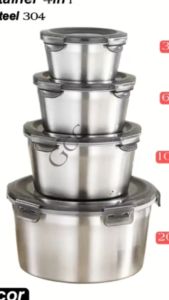 Set 4 Wadah Makanan SS304 Stainless Steel 4in1 Anti Tumpah - Wadah Penyimpanan Makanan Hemat Ruang