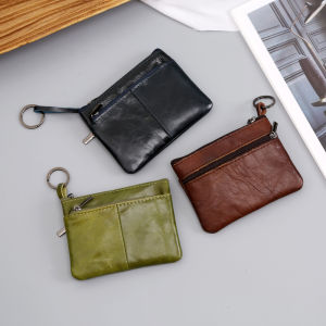 Retro Small Purses for Women Handmade Ultra Thin Key Coin Card Holder Bag Real Leather 3 Zipper Pouches