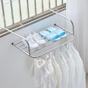 Folding Towel Clothes Dryer Hanger Shelf Anti-rust Balcony Storage Holder Rack hangers Drying Shoes Towel Bar Storage