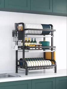 【Fast delivery】Fast Shipping Dish Rack 3 Tier Stainless Steel Cutlery Rack Kitchen Cutlery Drainer with Accessories