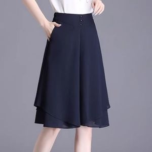 HUAXUNRAN | Loose Draping Chiffon Wide Leg Pants Summer Lightweight Skirt Pants Slimming Youthful 7/8 Pants
