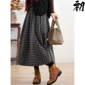 Autumn Winter Plaid Thickened High Waist Midi Skirt Womens Casual Vintage Style Half-length A-line Skirt for Ladies