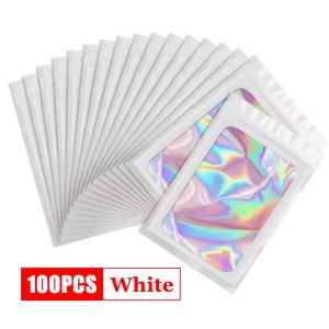 50-500Pcs Holographic Ziplock Bags Plastic Laser Iridescent Zip Bags for Manicure Eyelash Display Earrings Ring Storage Bag