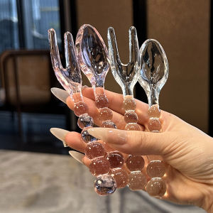 Stylish Vintage Glass Spoon Fork Dining Set Beautiful Pink Green Mixing Stick Self Kept by the Boss Lady Quality Kitchen Tools