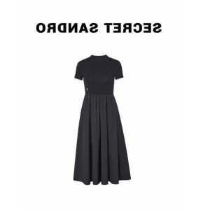 Zhang Yuan Yi Womens Fashion Autumn Collection French Vintage Hepburn Style Long Dress Slimming Black Short Sleeve Dress