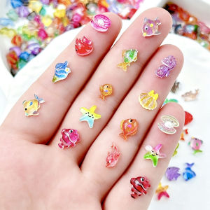 10PCS Luminous Cartoon Marine Creatures Resin Nail Art Charms Kawaii Accessories For Nails Decorations Summer Manicure Supplies