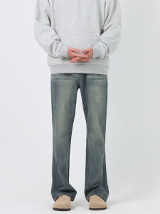 Retro Blue Micro Flare Jeans Casual Long Pants CleanFit Washed Vintage Jeans for Men And Women Winter Collection No Stretch