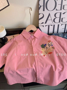Casual Cotton Short Sleeve Shirt for Boys Pink Summer New Style Childrens Fashionable Shirt Korean Version Half Sleeve Shirt