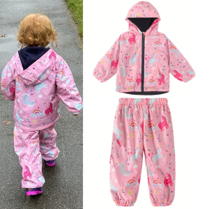 Toddler Boys Girls Long Sleeve Raincoat Waterproof Hooded Jacket Dinosaur Coat+Pants Suit Kids Coat Windbreaker Casual Outerwear