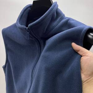 2024 New Double-Sided Fleece Zipper Thickened Stand Collar Vest Mens Autumn Winter Warm No-Sleeve Open Cardigan Jacket