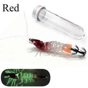 Ackibbik 1pc 8cm Glow Real Shrimp Prawn Lure Saltwater Shrimp Cuttlefish Fishing Accesseories Octopus Shrimp Squid Jig Hooks
