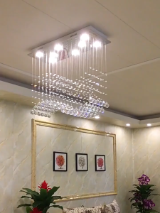 【3-color】Luxury Crystal Ceiling Light Dining Room Chandelier Individuality Brief Rectangle Lamps Modern Bar Counter for Home Restaurant Lighting