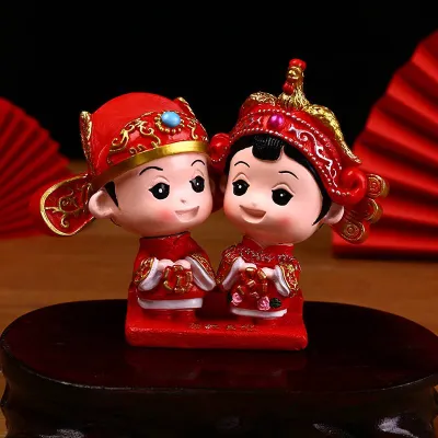 New Chinese Style Wedding Doll Resin Artifacts Creative Home Living Room Decorations Marriage Gifts Festive Ornaments