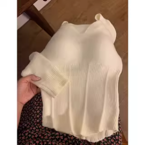 White Knitted Sweater Base Shirt Women Winter Fur Inner Wear Thickened Velvet Long Sleeve French Style Short Top