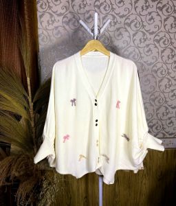Batwing Rajut Wanita Knit Blouse Cardigan Outer Knitwear Tebal Motif Pita Rainbow