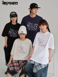 NELY Summer New Short Sleeve Letter Print T-Shirt Mens Design Couple Style Butterfly Knot Casual Breathable Cotton Top