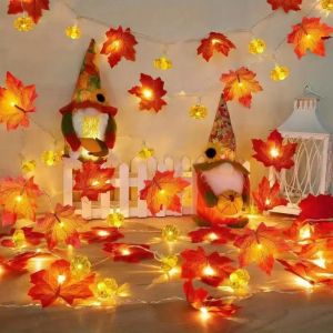 Fall Maple Leaf & Pumpkin LED String Lights for ThanksgivingHalloween Party Harvest Cozy Home Decorations