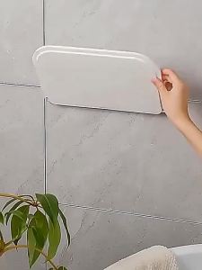 1pc Foldable Wall Mount Toilet Paper Holder Shelf No Drilling Storage Box Tray Rack for Phone Storage Wifi Router Storage