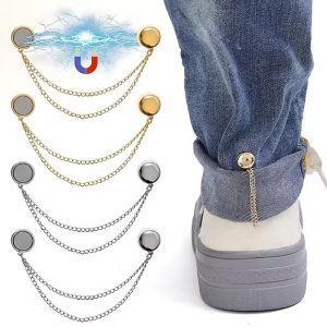 2pcs Simple Multi-Function Magnetic Clothing Clip with Chain Metal Buttons Clip Clothes Scarf Trouser Legs Cuff Fixing Magnet Pin