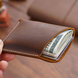 Vintage Leather Card Holder Organizer Bill Storage Bag Cowhide Mens Wallet