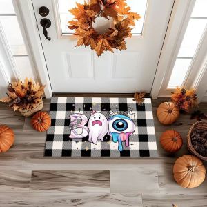 VIKAMA grid Halloween witch door mat anti slip and absorbent carpet washable and stain resistant floor mat for home decoration