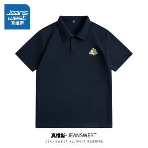 Jeanswest Mens Short Sleeve Polo Shirt Casual Business Turn-down Collar Summer Wear Polyester Spandex Home Fashion