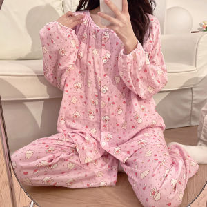 ชุดนอนผู้หญิงหลังคลอดผ้าฝ้ายแท้บางฤดูใบไม้ผลิและฤดูใบไม้ร่วง ชุดนอนฤดูร้อนสองชิ้นสำหรับผู้หญิงตั้งครรภ์ขนาดใหญ่