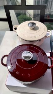 SMEG pot 24cm double ear soup pot 4.2L large capacity household soup pot stew pot cast iron stew pot