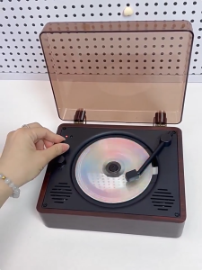 เครื่องเล่น CD พร้อมลำโพงบลูทูธ ลายไม้ เครื่องเล่น CD USB เพลง เครื่องเล่น CD บลูทูธแบบพกพาชาร์จไฟได้