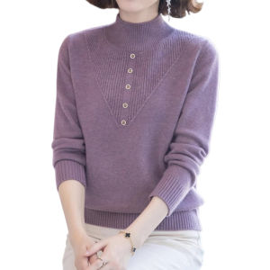 Mom Clothes Fall and Winter Mock Neck Sweater Female 2024 New Arrival Thickened Inner Wear Middle-Aged and Elderly Tops Western Style Shirt
