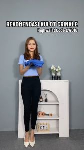 Onefashionmall Celana Kulot Crinkle Bahan Lembut Adem Celana Panjang Wanita Korea Pinggang Elastis Long Pants Highwaist CW016