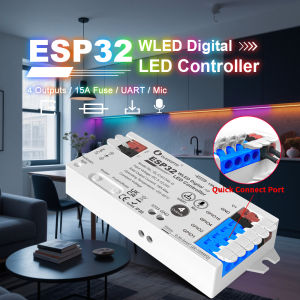ESP32 WLED Strip Controller 4 Channel Output 15A Fuse Link Level Shifter UART Download DIY Dynamic Lighting Mode Voice Control