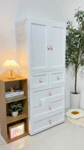 Jbos White Clothes Storage Wardrobe Cabinet with Silent Wheels Drawer Cabinet for Clothes