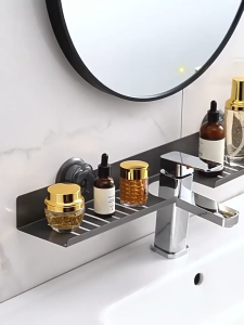 Keranixy Wall Mounted Stainless Steel Bathroom Shelf No Drill Drain Rack Space Saving Shower Organizer Rak